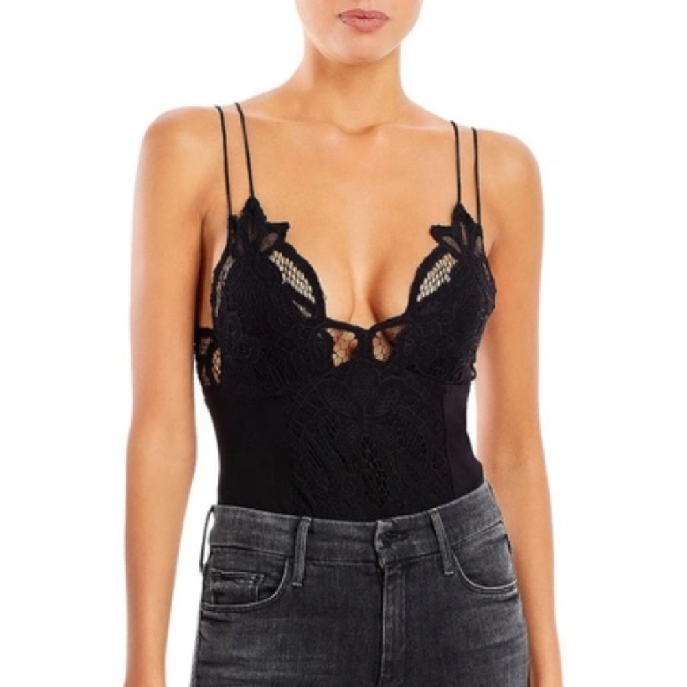 NWT Free People Adella Lace Bodysuit in Black